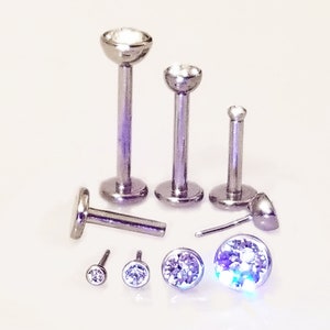 16g TITANIUM PUSH PIN Threadless Clear Gem Tragus Forward Helix Labret Medusa Lip Cartilage Ear Earring Metal Sensitive Nickel Free ~ 1 Stud