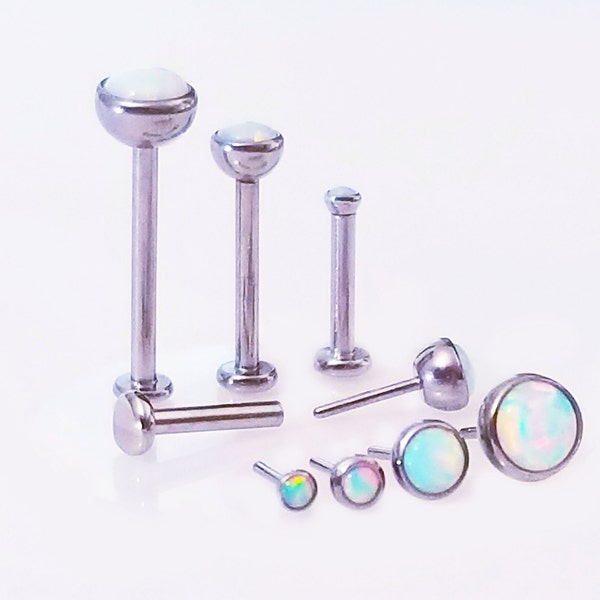 20g 18g 16g THREADLESS TITANIUM ~White Opal~ 5/32" 4mm- 10mm Length 1.5- 5mm Top Forward Helix Tragus Nose Earring Push Pin Jewelry ~1 Stud