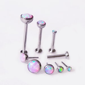 20g 18g 16g Light Pink Opal TITANIUM Threadless PUSH PIN~ Custom Length Sensitive Cartilage Helix Tragus Nose Nostril Earring jewelry~1 Stud