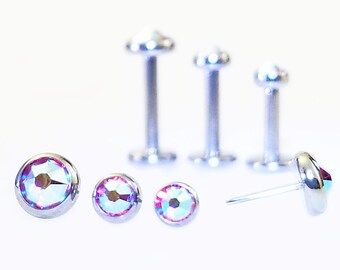1Pc Pink Blue Clear Crystal Ptfe Bioplast Labret Lip Stud Piercing Piercing Body Jewelry,16Gx10x5mm,pink