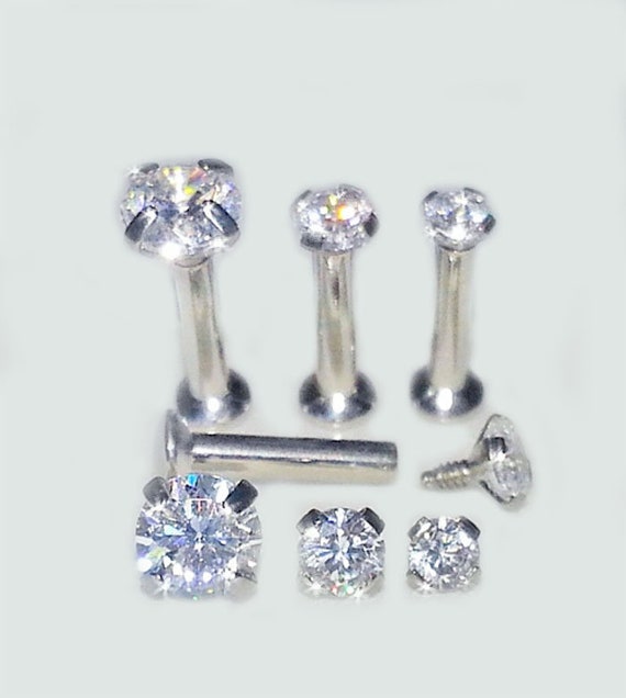 16G DOUBLE SIDE PRONG SET GEM INTERNALLY THREADED STEEL HELIX TRAGUS EARRINGS 16G DOUBLE SIDE PRONG SET GEM INTERNALLY THREADED STEEL HELIX TRAGUS EARRINGS