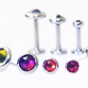 16g TITANIUM Threadless VOLCANO Flat Gem~ Custom Length Post~ Push Pin Tragus Helix Labret Medusa Lip Cartilage Ear Earring Jewelry~ 1 Stud