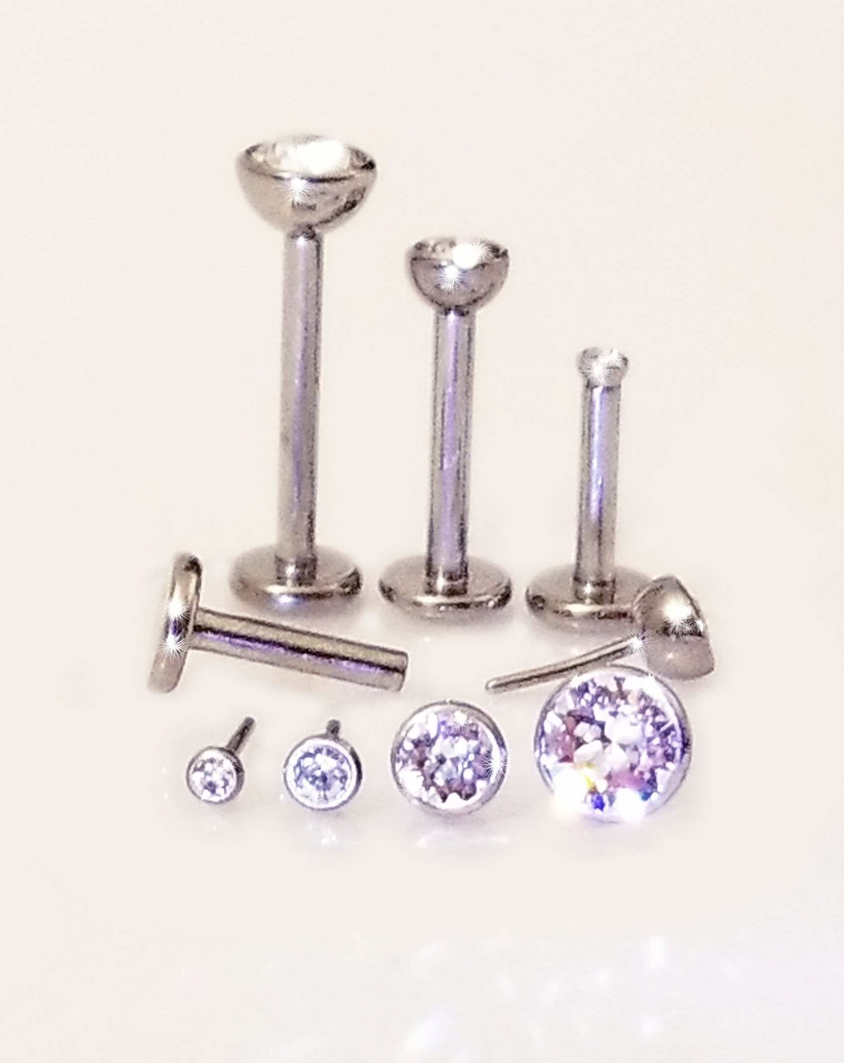 16g TITANIUM PUSH PIN Threadless Clear Gem Tragus Forward Helix Labret ...