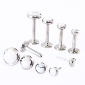 20g 18g 16g TITANIUM Threadless White Howlite 5-11mm Post w/4mm Back Push Pin Tragus Helix Monroe Labret Medusa Lip Cartilage Earring~1 Stud