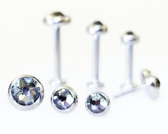 20g 18g 16g TITANIUM THREADLESS ~Black Smoke Grey Diamond~ 5-10mm Flat Post~ Mini Labret Cartilage Triple Helix Tragus Nose Earring~ 1 Stud