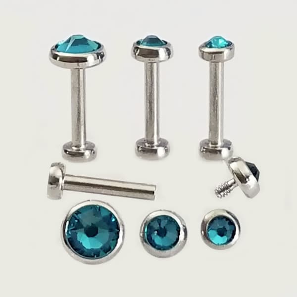 18g 16g BLUE ZIRCON~ Flat Low Profile Gem Top ~ Custom Length Steel Micro Back Post~ Forward Helix Nose Cartilage Ear Earring Jewelry~1 Stud