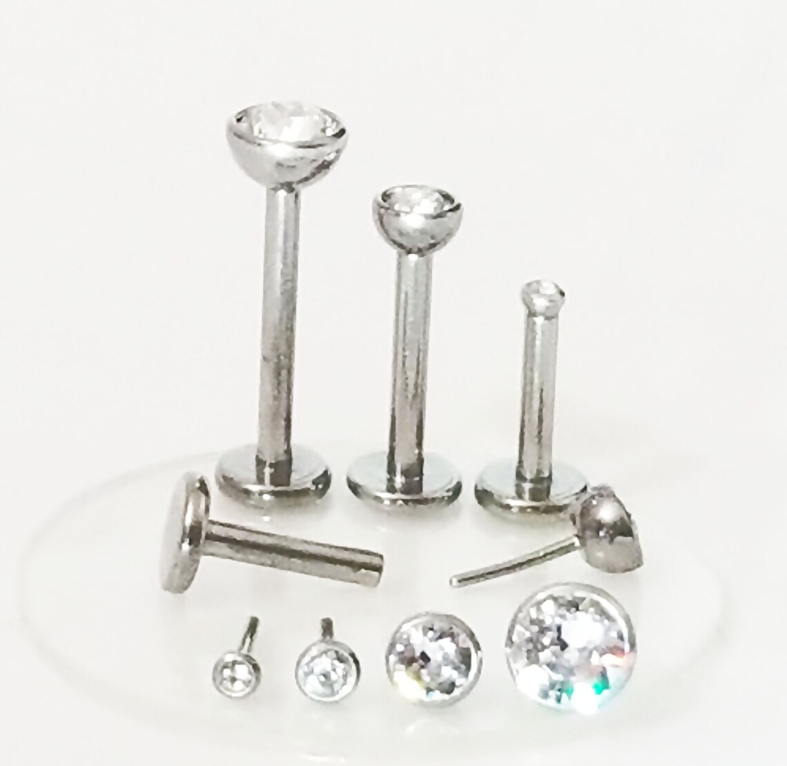 16g TITANIUM PUSH PIN Threadless Clear Gem Tragus Forward Helix Labret ...