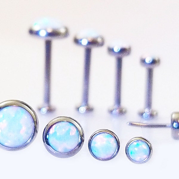 20g 18g 16g TITANIUM THREADLESS Flat WHITE Opal~ Custom Post Mini Labret~ Push Pin Cartilage Triple Helix Tragus Nose Earring Jewelry~1 Stud
