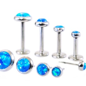 16g TITANIUM Threadless BLUE OPAL Flat back 5mm-11mm Length Post~Push Pin Monroe Labret Medusa Lip Cartilage Body Jewelry Earring ~1 Stud
