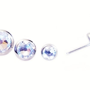 TITANIUM THREADLESS End~ Crystal CLEAR Flat Low Profile Gem Top for 5- 12mm Titanium Push Pin Threadess Post~Nickel Free~1 Top(without post)