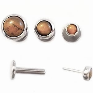 16g TITANIUM Threadless TIGERS EYE Flat 5mm-11mm Labret Medusa Lip Tragus Helix Cartilage Sensitive Body Jewelry Push Pin Earring ~1 Stud