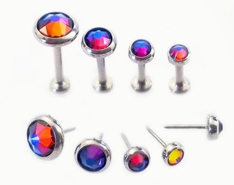 20g 18g 16g TITANIUM Thread-less BLUE VOLCANO Gem~ 4-10mm Length 2.5mm Small Back Post ~Push Pin Cartilage Helix Tragus Nose Earring~1 Stud