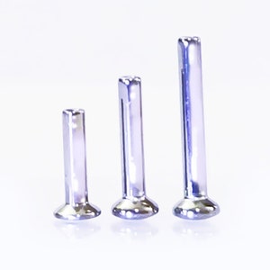 May include: Three silver nose studs of different lengths. The studs are made of surgical steel and have a flat back.