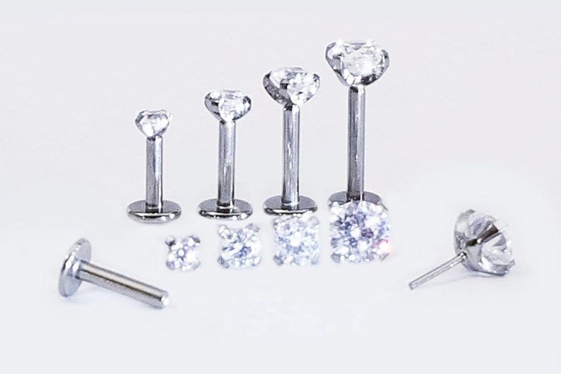 16g TITANIUM Threadless Push Pin Stud Clear Gem Prong - Etsy España