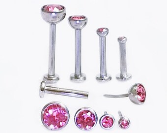 20g 18g 16g TITANIUM Thread-less PINK ~ Small Flat Back Push Pin Metal Sensitive~ Cartilage Triple Forward Helix Tragus Nose Earring ~1 Stud