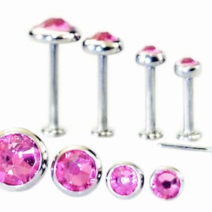 20g 18g 16g TITANIUM Threadless Push Pin~ PINK Gem~Flat Back Mini Labret Cartilage Helix Tragus Nose Metal Sensitive Earring Jewelry ~1 Stud