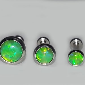 18g Genuine LIGHT GREEN OPAL Internally Threaded Steel Custom Length Tragus Forward Helix Cartilage Earring Nose Piercing Jewelry ~ 1 Stud bild 2