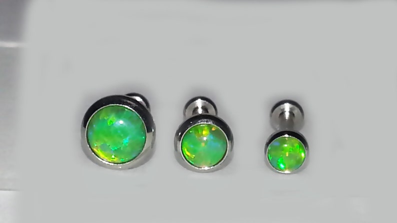 18g Genuine LIGHT GREEN OPAL Internally Threaded Steel Custom Length Tragus Forward Helix Cartilage Earring Nose Piercing Jewelry ~ 1 Stud bild 2