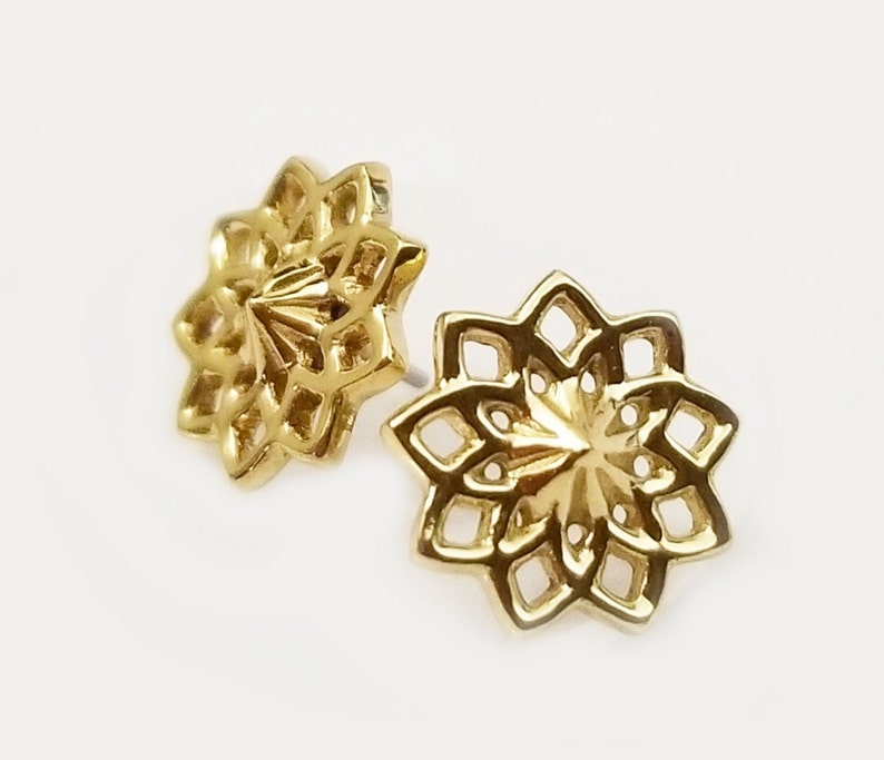 14k Yellow Gold Threadless 9mm MANDALA Flower Push Pin Top ~Threadless Pin Top~ 1 Mandala Top Only without post