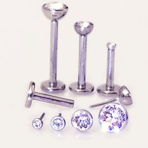 20g 18g 16g TITANIUM Threadless 5-11mm Post w/4mm Back Labret Medusa Lip Cartilage Helix Earring Clear Gem Metal Sensitive No Nickel ~1 Stud