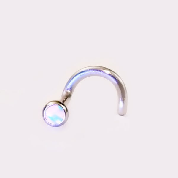 20g or 18g WHITE OPAL Custom Length Nose Screw ~ 4, 5, 6, 7 or 8mm Length ~ Left or Right Bend~ Surgical Steel Nostril Jewelry Piercing Stud