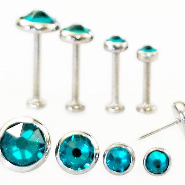 20g 18g 16g TITANIUM Threadless Push Pin~BLUE ZIRCON Flat Setting~Mini Back Labret Cartilage Triple Helix Tragus Nose Earring Jewelry~1 Stud