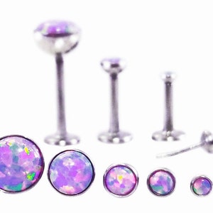 16g TITANIUM Threadless Mystic PURPLE OPAL Gem Top~Custom 5-11mm Post Labret Monroe Medusa Lip Cartilage Helix Tragus Earring Jewelry~1 Stud