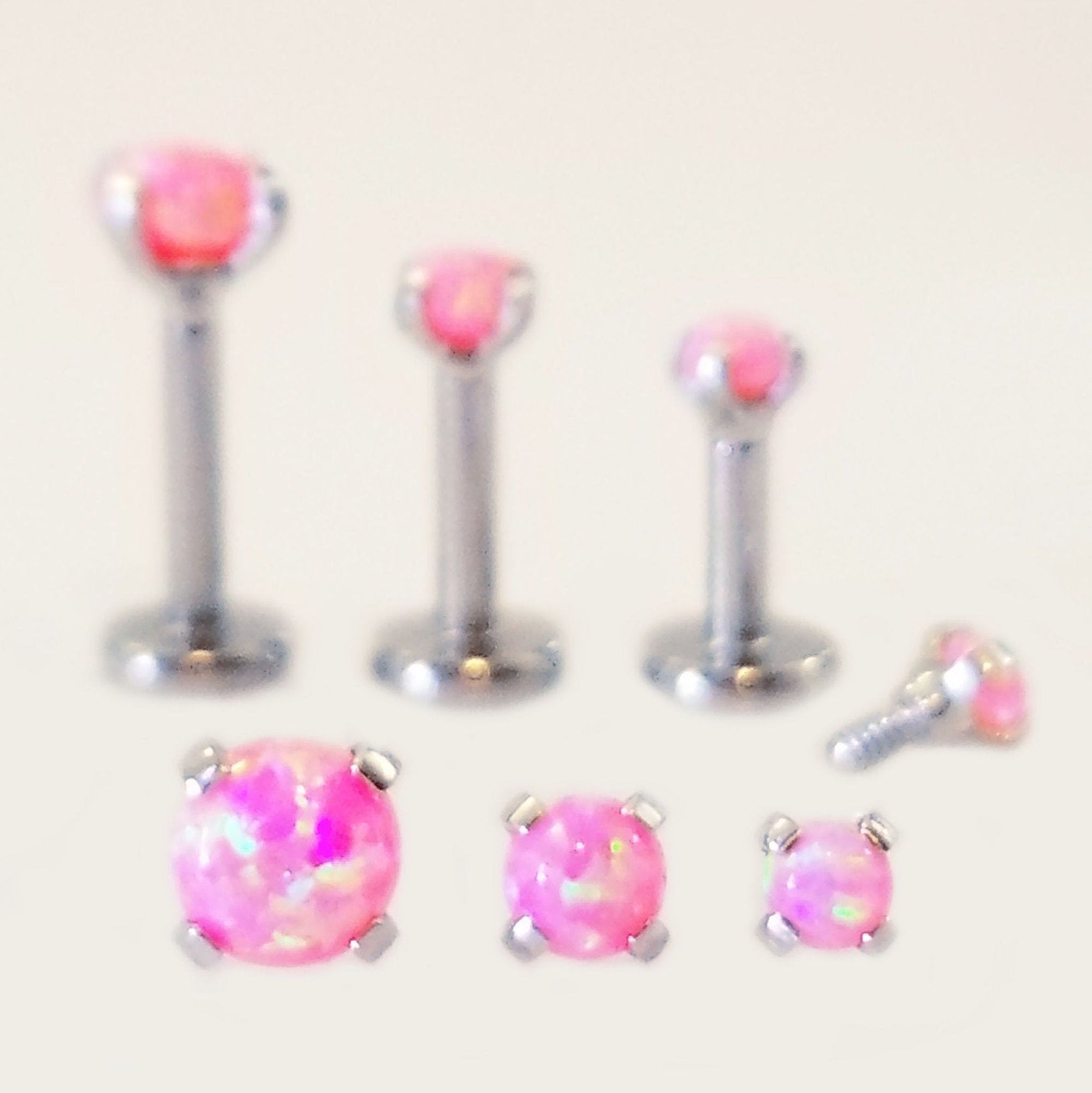 14G 16G Pink Lab Opal Internally Threaded Monroe Tragus Helix Medusa Piercing 