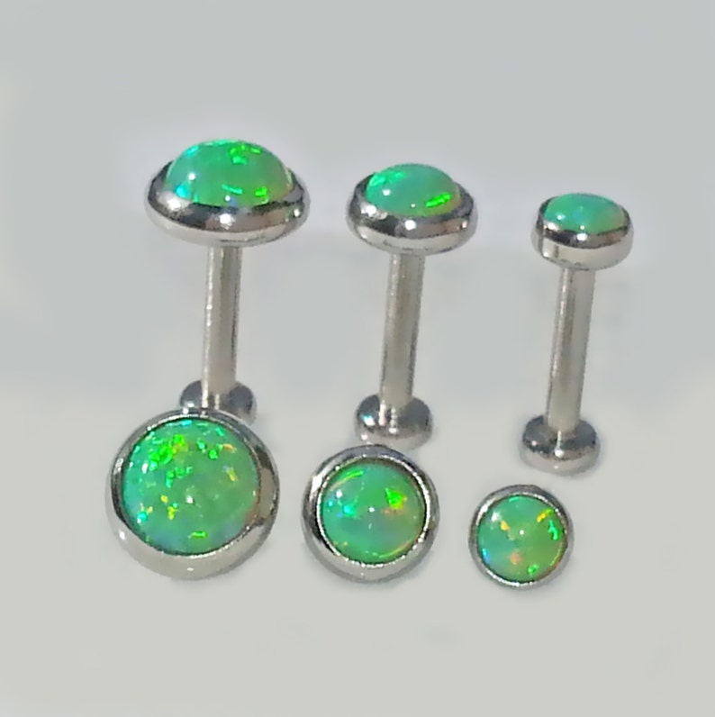 18g Genuine LIGHT GREEN OPAL Internally Threaded Steel Custom Length Tragus Forward Helix Cartilage Earring Nose Piercing Jewelry ~ 1 Stud bild 3