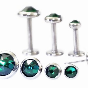 20g 18g 16g TITANIUM Threadless EMERALD GREEN Flat 5-11mm Post w/ 4mm Back Disc ~Push Pin Labret Medusa Lip Cartilage Earring Jewelry~1 Stud