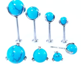 20g 18g 16g TITANIUM THREADLESS TURQUOISE Ball~ Custom 4mm-10mm Length Push Pin Mini Labret Triple Helix Tragus Nose Earring Jewelry~1 Stud