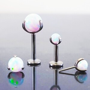 16g TITANIUM Threadless White OPAL BALL Push Pin 4mm -11mm Post~ Labret Medusa Lip Monroe Metal Senstive Cartilage Earring Jewelry~ 1 Stud