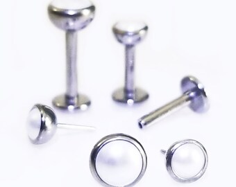 20g 18g 16g Threadless TITANIUM Push Pin ~ PEARL~ Threadless Tragus Helix Labret Medusa Monroe Lip Cartilage Ear Earring Nickel Free~ 1 Stud