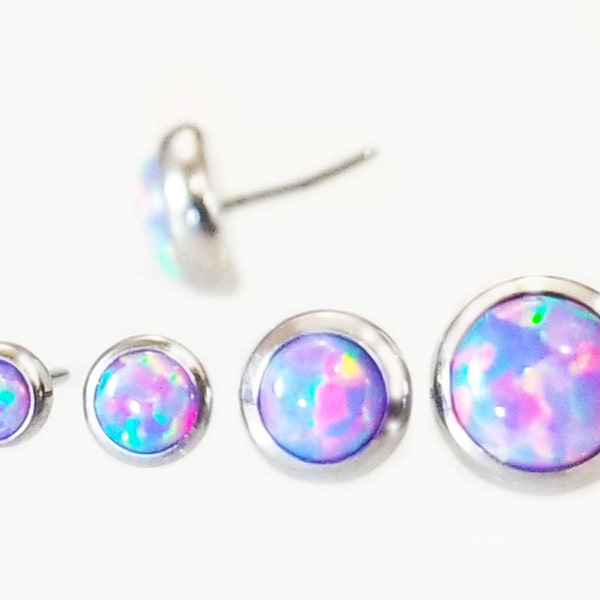THREADLESS TITANIUM Push Pin End~ Mystic Purple Opal ~ Flat Back Low Profile Thread-less Gem Top~ Nickel Free ~1 Top (without post)