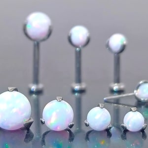 20g 18g 16g TITANIUM THREADLESS White Opal Ball~ Custom 4mm-10mm Length Push Pin Mini Labret Triple Helix Tragus Nose Earring Jewelry~1 Stud