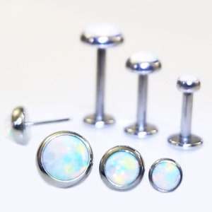 16g TITANIUM THREADLESS Flat WHITE Opal ~5-11mm Post~ Push Pin Tragus Helix Monroe Labret Medusa Lip Cartilage Ear Earring Jewelry~1 Stud