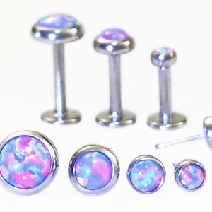 16g TITANIUM Threadless Mystic PURPLE OPAL Flat Push Pin ~Custom Length Post~ Monroe Labret Medusa Lip Cartilage Lobe Earring Jewelry~1 Stud
