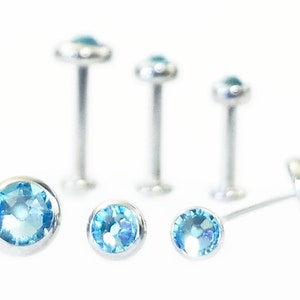 20g 18g 16g TITANIUM THREADLESS Jewelry AQUA Blue~Tiny Back 4-10mm Push Pin Mini Labret Sensitive Cartilage Helix Tragus Nose Earring~1 Stud