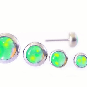 THREADLESS TITANIUM Push Pin End~ Light Green Opal ~ Flat Back Low Profile Thread-less Gem Top~ Nickel Free ~1 Threadless Top (without post)