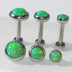 18g Genuine LIGHT GREEN OPAL Internally Threaded Steel Custom Length Tragus Forward Helix Cartilage Earring Nose Piercing Jewelry ~ 1 Stud bild 1