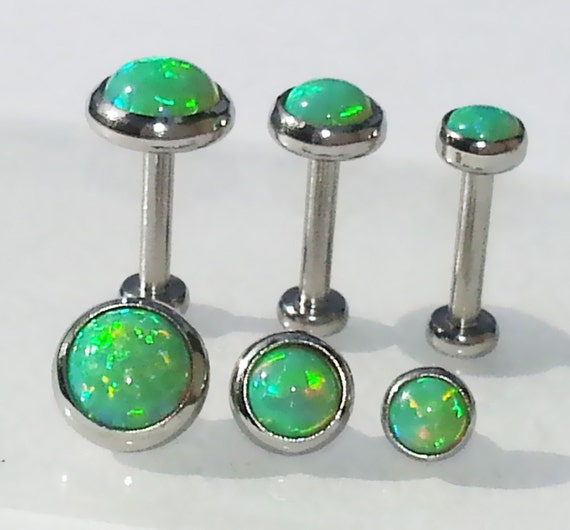 18g Genuine LIGHT GREEN OPAL Internally Threaded Steel Custom Length Tragus Forward Helix Cartilage Earring Nose Piercing Jewelry ~ 1 Stud