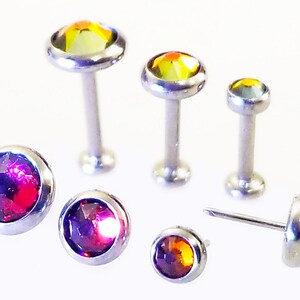 20g 18g TITANIUM THREADLESS Jewelry ~Flat VOLCANO Fire Gem~ Custom Length Push Pin Cartilage Triple Helix Tragus Nose Ear Earring~1 Stud