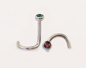 20g BLACK OPAL Nose Screw ~ Custom 4, 5, 6, 7 or 8mm Length ~ Left or Right Bend ~ Surgical Steel Nostril Body Jewelry Piercing Stud