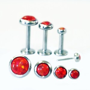 20g 18g 16g TITANIUM Threadless RED OPAL Push Pin 5mm -11mm Post 4mm Flat Back Monroe Labret Medusa Lip Cartilage Earring Jewelry~1 Stud