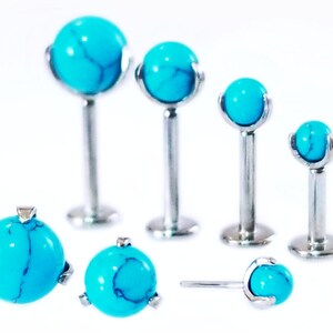 16g TITANIUM Threadless TURQUOISE BALL Push Pin 4mm -11mm Post~ Labret Medusa Lip Monroe Metal Senstive Cartilage Earring Jewelry~ 1 Stud