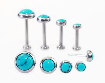 20g 18g 16g TITANIUM THREADLESS Flat TURQUOISE~ Custom 4mm -10mm Length Push Pin Mini Labret Triple Helix Tragus Nose Earring Jewelry~1 Stud