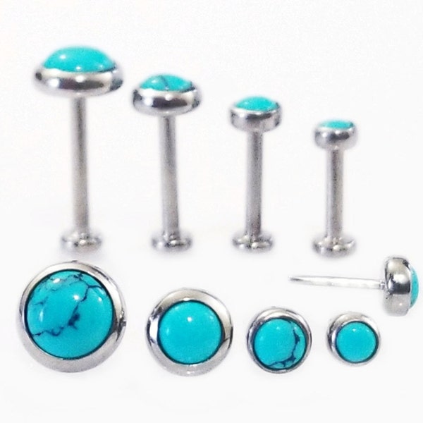 20g 18g 16g TITANIUM THREADLESS Flat TURQUOISE~ Custom 4mm -10mm Length Push Pin Mini Labret Triple Helix Tragus Nose Earring Jewelry~1 Stud