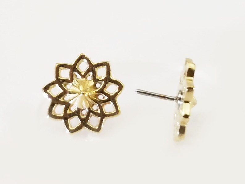 14k Yellow Gold Threadless 9mm MANDALA Flower Push Pin Top ~Threadless Pin Top~ 1 Mandala Top Only without post