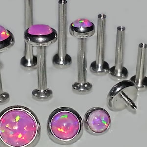 18g PINK OPAL Internally Threaded Surgical Steel Flat Back Tragus Nose Triple Forward Helix Cartilage Earring Ear Piercing Jewelry~ 1 Stud