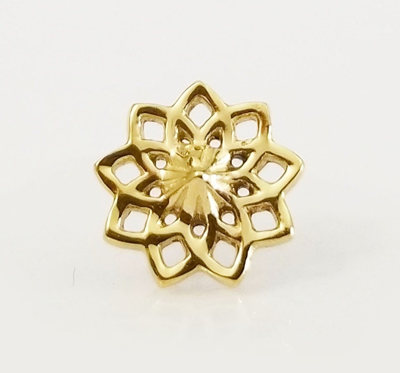 14k Yellow Gold Threadless 9mm MANDALA Flower Push Pin Top ~Threadless Pin Top~ 1 Mandala Top Only without post